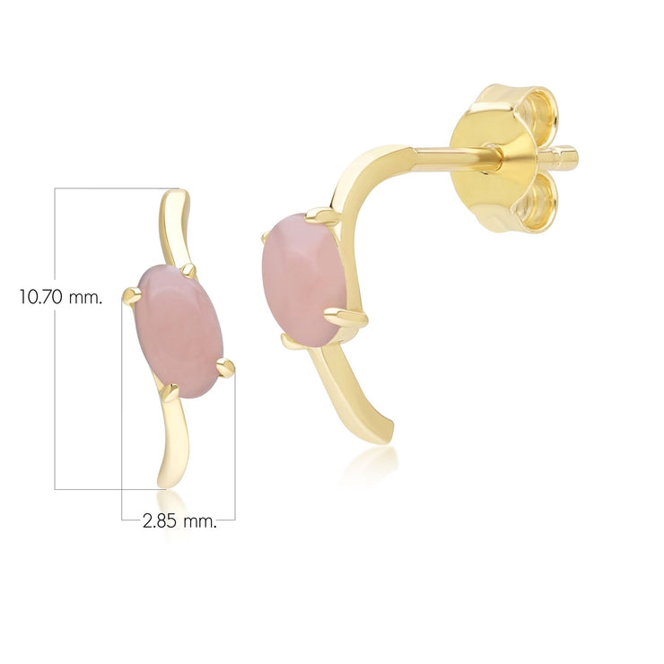 Boucles d'Oreilles Classique Demi-Créoles avec Opale Rose Ovale en Or Jaune 9ct