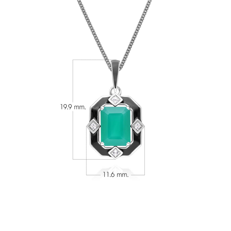 Collier Grand Deco en argent sterling avec pendentif en émail noir, calcédoine et topaze