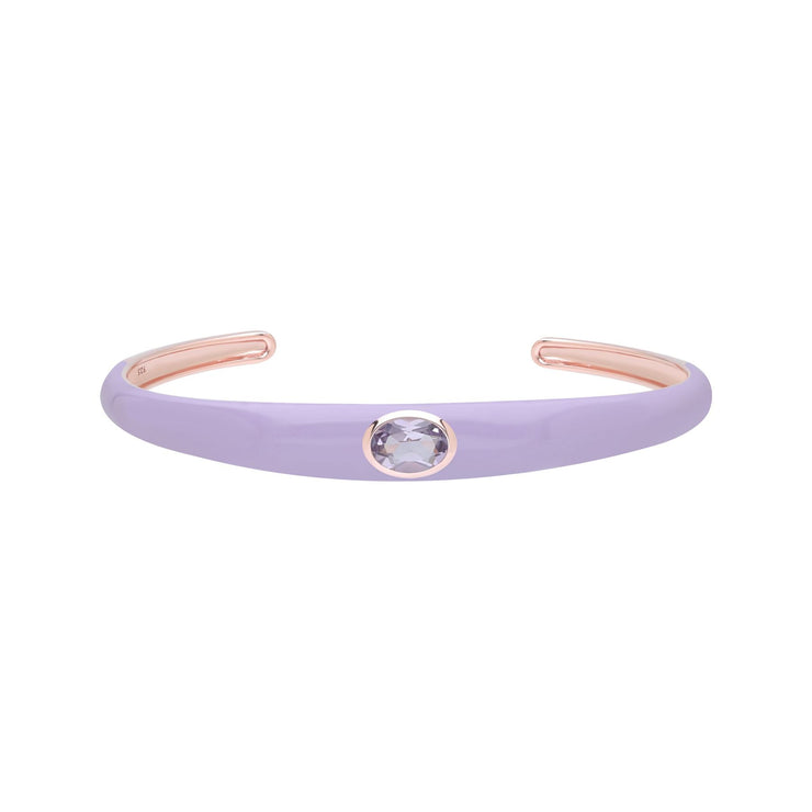 Bracelet Jonc Siberian Waltz En Émail Violet Et Améthyste Octogonale En Or Vermeil Rose