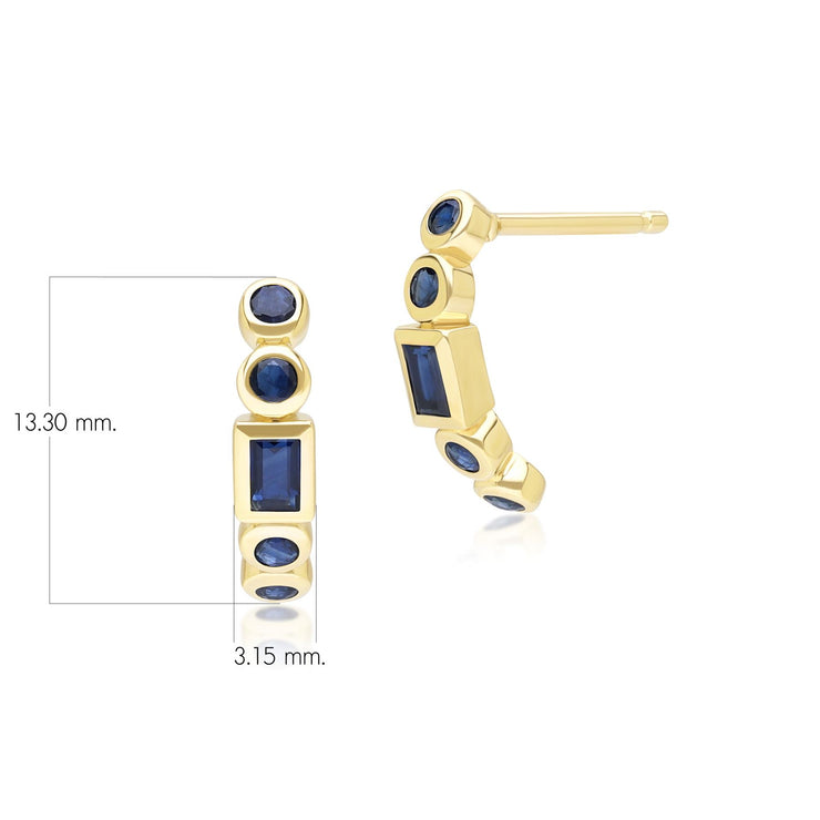 Boucles d'Oreilles Demi-Eternité Créoles Classiques en Or Jaune 9ct avec Saphir