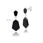 Boucles d'oreilles pendantes Grand Deco Hexagon en onyx noir en argent sterling