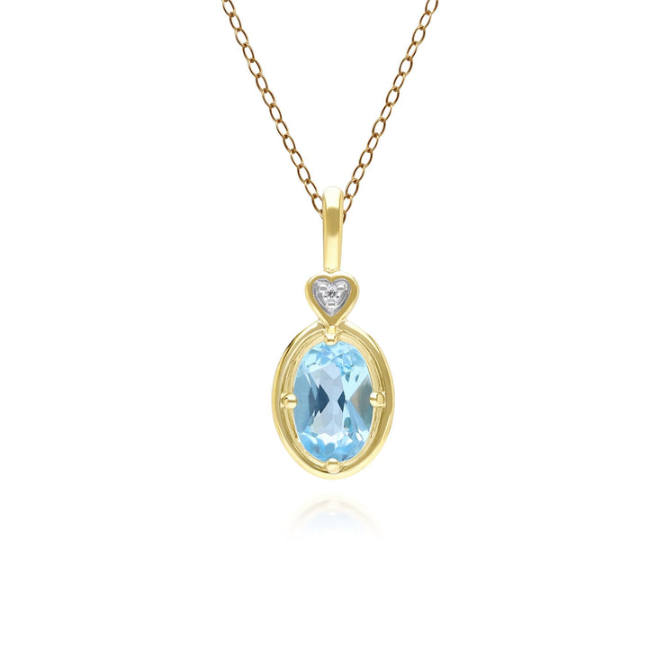 Collier pendentif coeur classique en or jaune 9 carats avec topaze ovale et diamants