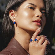 Boucles d'oreilles pendantes Grand Deco Hexagon en lapis-lazuli et topaze en vermeil doré