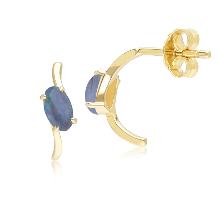 Boucles d'Oreilles Classique Demi-Créoles avec Opale Triplet Ovale en Or Jaune 9ct