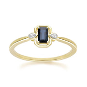 Bague Classique en Or Jaune 9ct avec Saphir Baguette et Diamants
