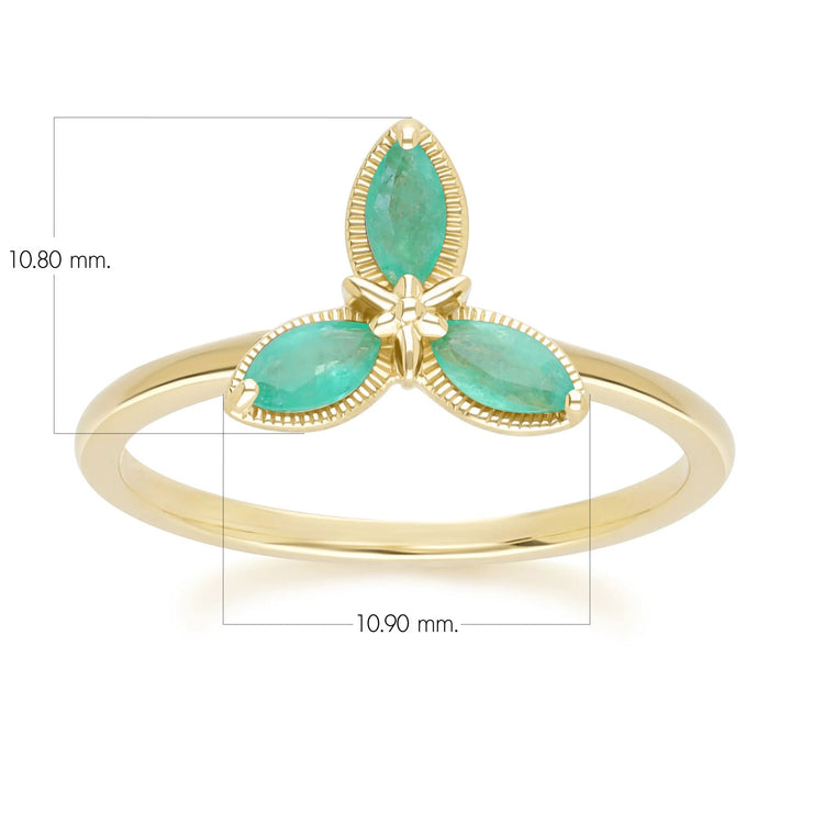 Bague Floral avec Emeraude Marquise en Or Jaune 9ct