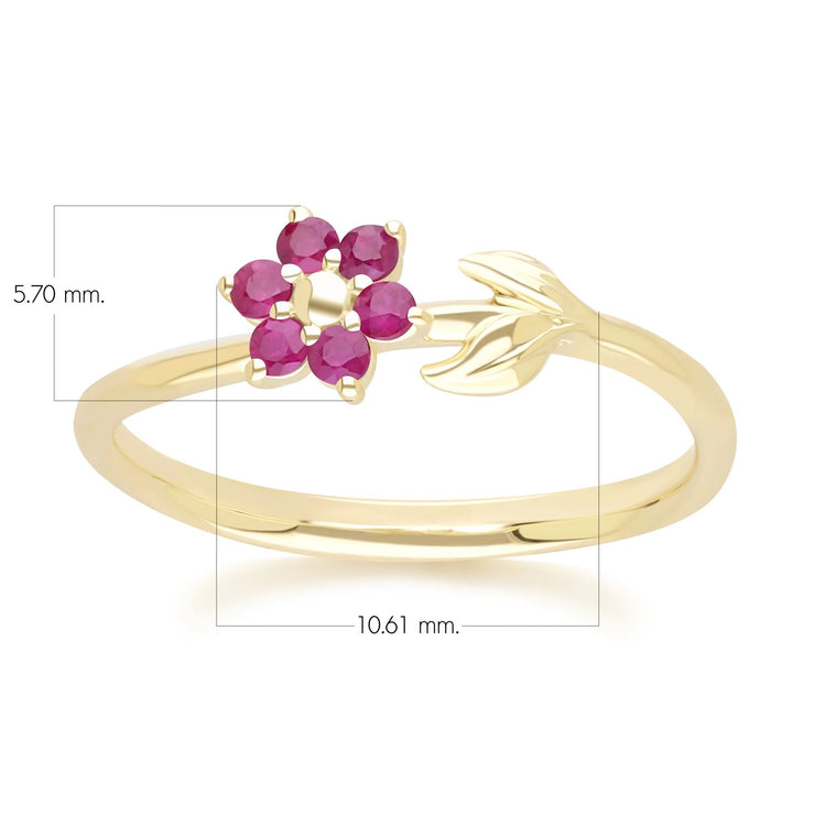 Bague Floral Vigne avec Rubis en Or Jaune 9ct