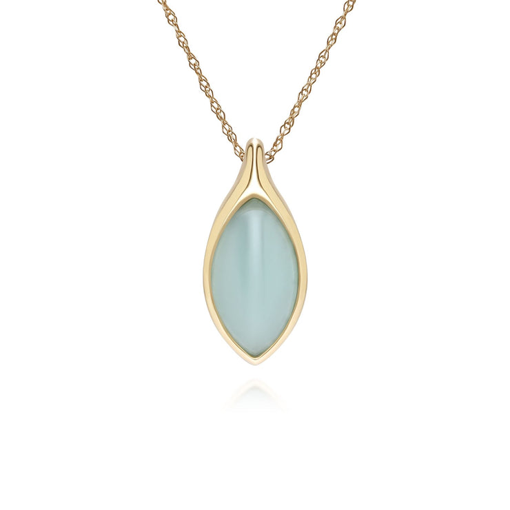 Collier pendentif classique avec jadéite verte marquise en or jaune 9 carats