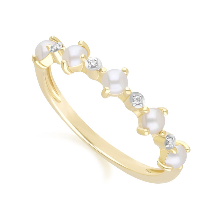 Bague Classique en Or Jaune 9ct avec Perle et Diamant