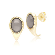 Boucles d'oreilles pendantes ovales Classique avec pierre de lune noire en or jaune 9 carats