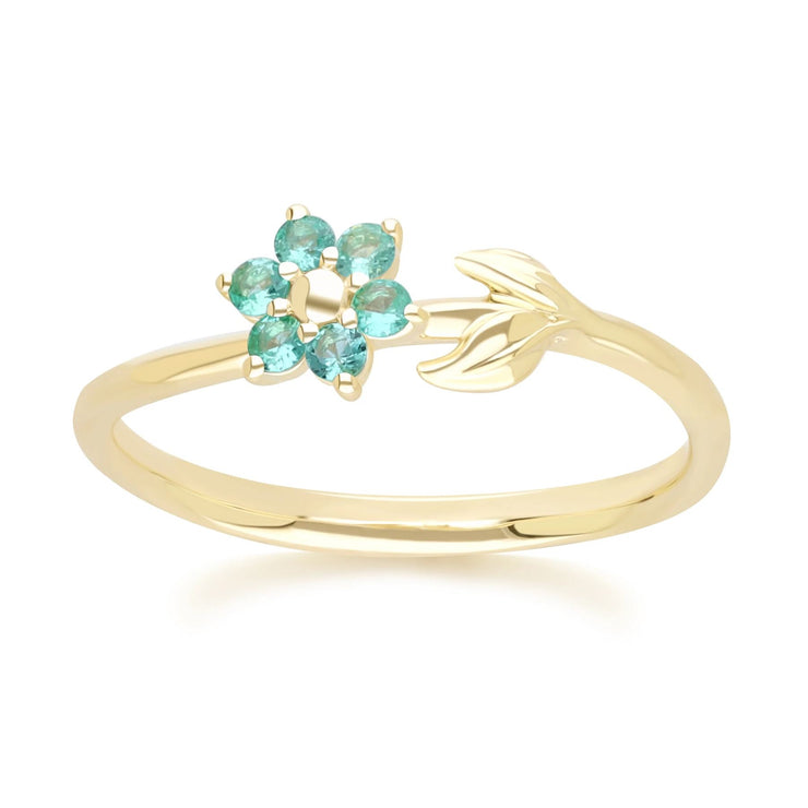 Bague Floral Vigne avec Emeraudes en Or Jaune 9ct