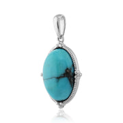 Pendentif et Boucles d'Oreilles Pendantes Style Boho Argent 925 Turquoise Cabochon Oval