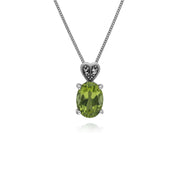 Péridot Collier, Argent Sterling Peridot & Marcassite Ovale 45cm Collier