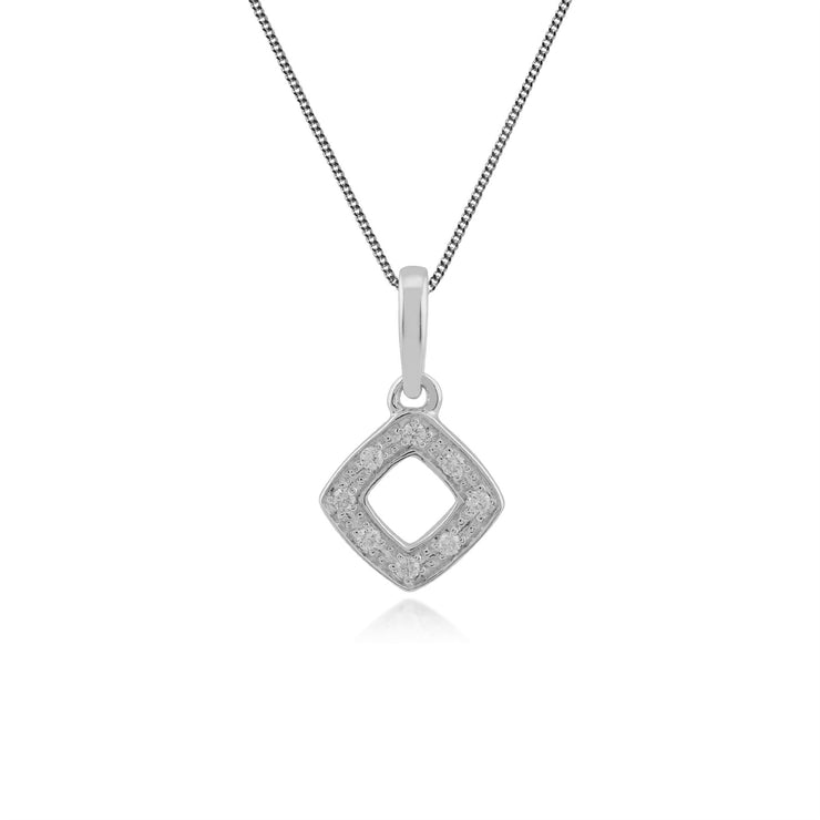 Pendentif et Bracelet Classique Or Blanc 375 Diamant Carré Ajouré