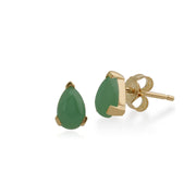 Boucles d'oreilles Clou Classique Or Jaune 375 Jade Verte Poire serti Griffe