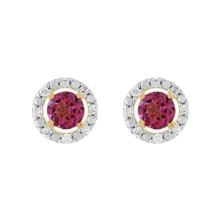 Boucles d'Oreilles Clou Topaze Rose Classique Or Jaune 375 et Ear-Jacket Rond Diamant