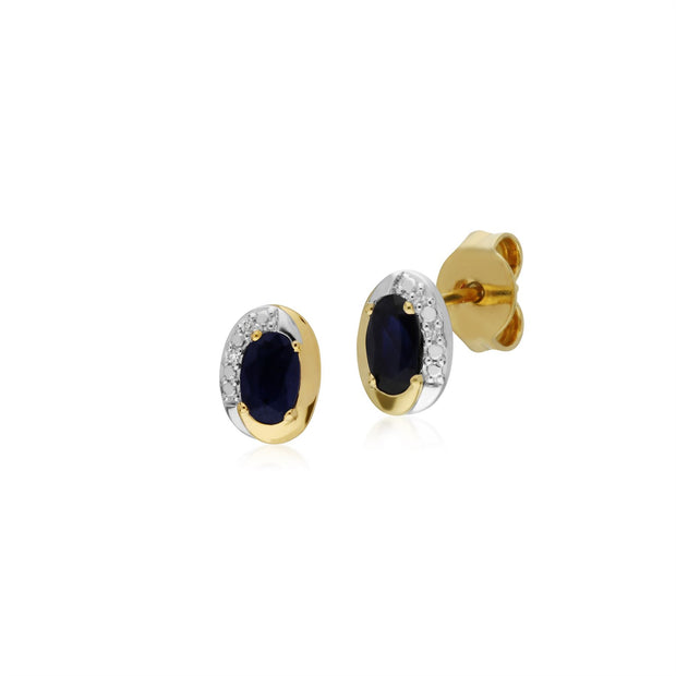 9 ct Saphir or Jaune & Diamant Deux Tons Boucles D'Oreilles