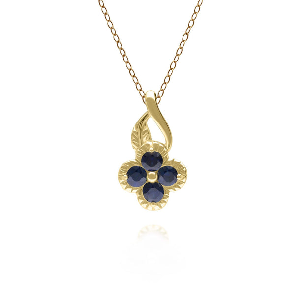 Pendentif Floral or jaune 375 avec Saphir Rond