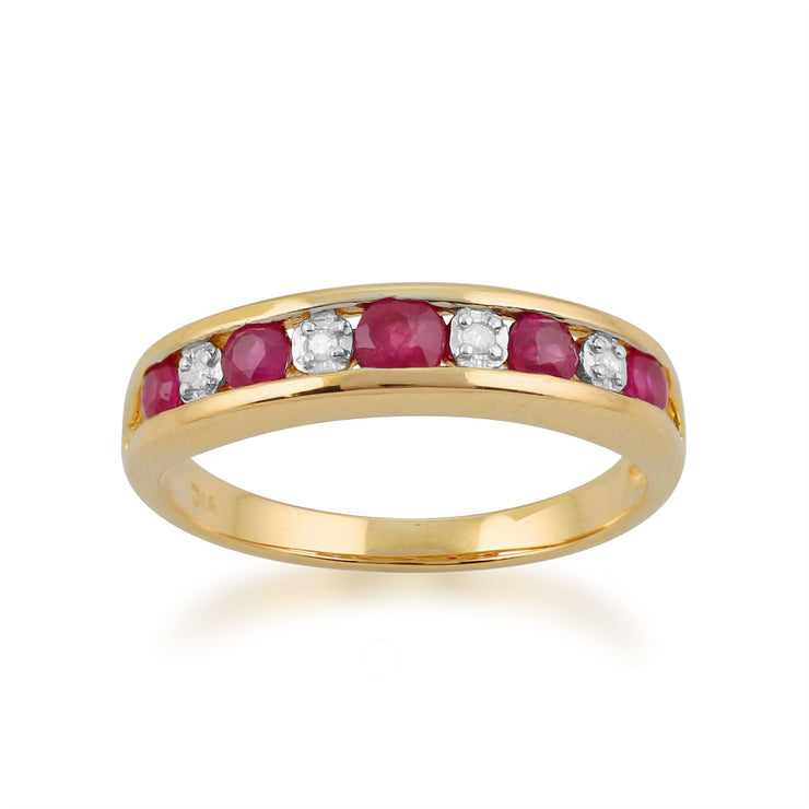 Gemondo Bague Rubis, 9ct Or Jaune 0.52ct Rubis & Diamant Bague Mi-éternité