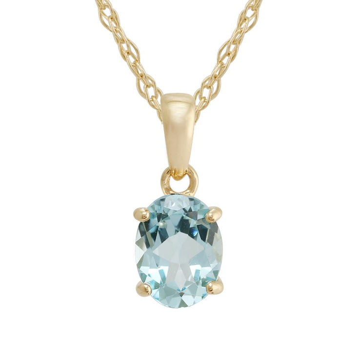 Pendentif Classique Or Jaune 375 Topaze Ovale Bleu Clair