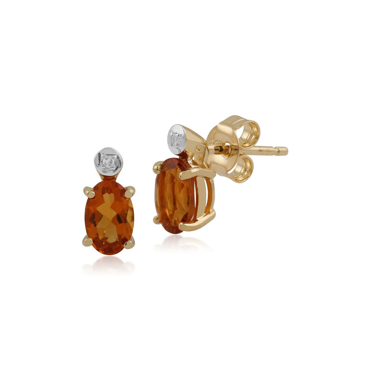 Pendentif et Boucles d'Oreilles Clou Classique Or Jaune 375 Citrine Ovale et Diamant
