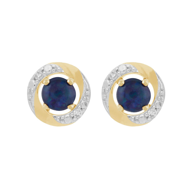 Boucles d'Oreilles Clou Opale Triplet Classique Or Jaune 375 et Ear-Jacket Halo Diamant