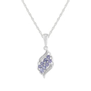 Pendentif et Boucles d'Oreilles Dormeuses Classique Argent 925 Tanzanite et Diamant Cluster