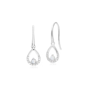 Boucles d'Oreilles Pendantes et Pendentif Porie Classique Or Blanc 375 Opale Ronde et Diamant