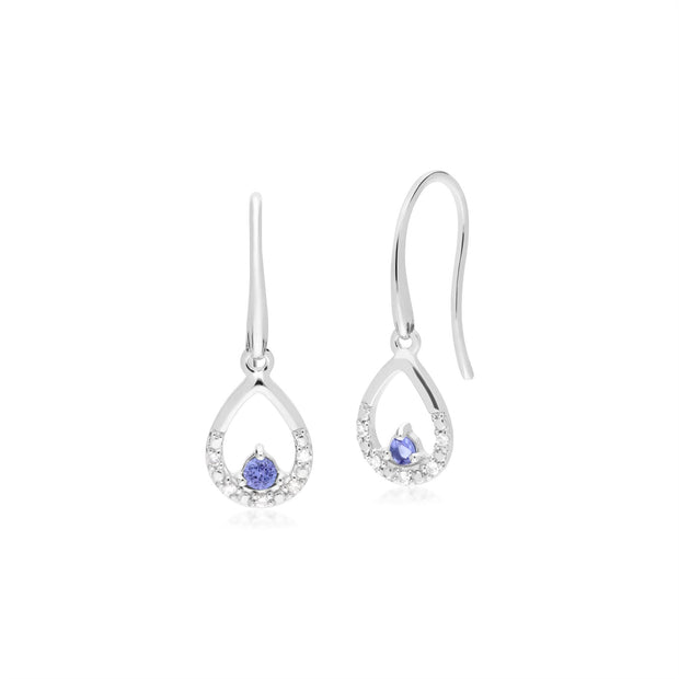 Boucles d'Oreilles Pendantes Larmes Classique Or Blanc 375 Tanzanite et Diamant