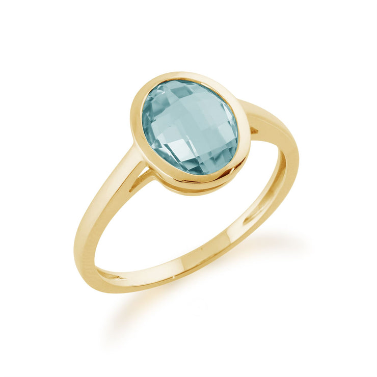 Bague Or jaune 375 Topaze Bleu Ovale