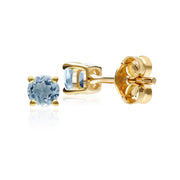 Boucles d'Oreilles Clou Classique Or Jaune 375 Aigue-Marine Rond