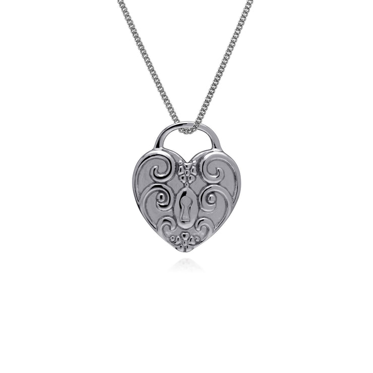Pendentif Classique Cadenas Cœur Torsadé Argent 925 et Charms Clé Grenat