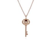 Pendentif Classique Cadenas Cœur Torsadé Argent 925 Plaqué Or Rose et Charms Grande Clé Grenat