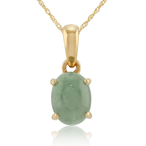 Pendentif et Boucles d'Oreilles Clou Classique Or Jaune 375 Jade Verte Ronde