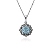 Pendentif et Boucles d'Oreilles Pendantes Style Art Déco Argent 925 Topaze Bleue Coussin et Marcassite