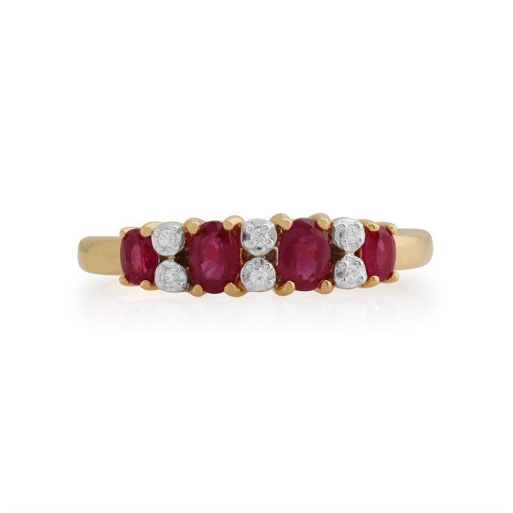 Gemondo Bague Rubis, 9ct Or Jaune 0.68ct Rubis & Diamant Bague Mi-éternité