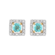 Boucles d'Oreilles Clou Apatite Classique Or Jaune 375 et Ear-Jacket Carré Diamant