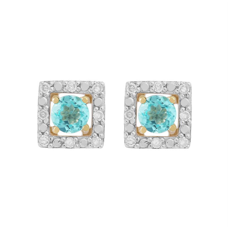 Boucles d'Oreilles Clou Apatite Classique Or Jaune 375 et Ear-Jacket Carré Diamant