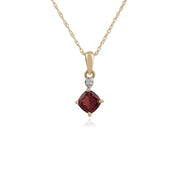 Pendentif et Boucles d'Oreilles Clou Classique Or Jaune 375 Grenat Coussin et Diamant
