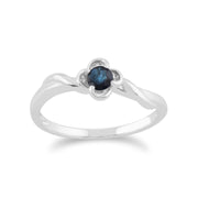 Gemondo Bague Saphir, 9ct Or Blanc 0.27ct Saphir Bleu Bague Fleur