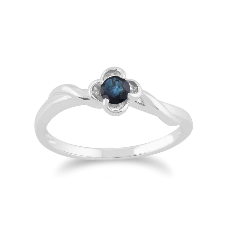 Gemondo Bague Saphir, 9ct Or Blanc 0.27ct Saphir Bleu Bague Fleur