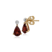 Pendentif et Boucles d'Oreilles Clou Classique Or Jaune 375 Grenat Poire et Diamant