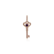 Pendentif Classique Cadenas Cœur Torsadé Argent 925 Plaqué Or Rose et Charms Clé Améthyste
