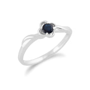 Gemondo Bague Saphir, 9ct Or Blanc 0.27ct Saphir Bleu Bague Fleur