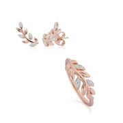 Bague et Boucles d'Oreilles Clou O Leaf Or Rose 375 Diamant