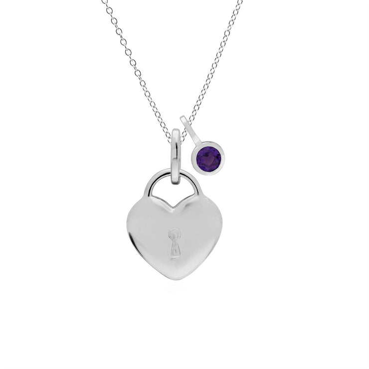 Pendentif Classique Cadenas Cœur Argent 925 et Charms Améthyste