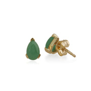 Boucles d'oreilles Clou Classique Or Jaune 375 Jade Verte Poire serti Griffe