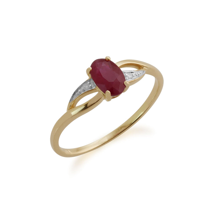 Gemondo Bague Rubis, 9ct Or Jaune 0.63ct Rubis & Diamant Bague