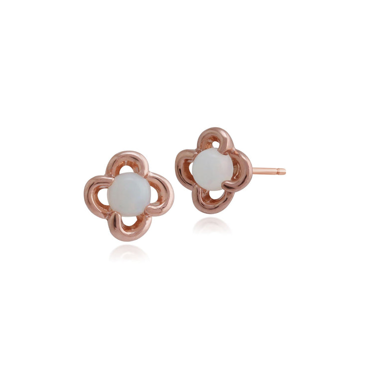 Boucles d'Oreilles Clou et Bague Floral Or Rose 375 Opale Fleur