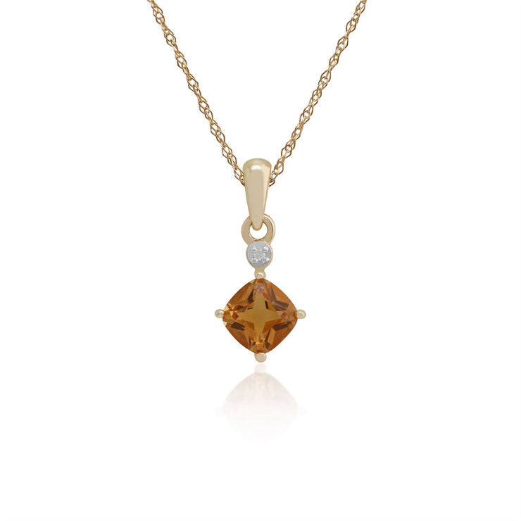 Pendentif et Boucles d'Oreilles Clou Classique Or Jaune 375 Citrine Coussin et Diamant
